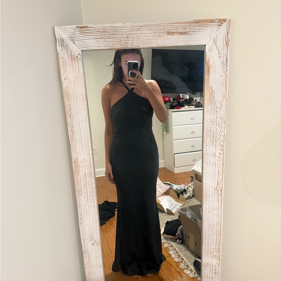 Black satin open back gown. Never Worn - Picture 3 of 4
